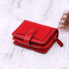 Women Short Litchi Texture Multi-card Buckle Wallet(Red)
