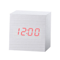 Multicolor Sounds Control Wooden Clock Modern Digital LED Desk Alarm Clock Thermometer Timer White Red