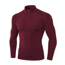 Autumn And Winter Plus Velvet Half Zipper Long-sleeved Slim Fit Sportswear For Men (Color:Wine Red Size:L)