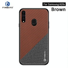 For Galaxy A20S PINWUYO Rong Series  Shockproof PC + TPU+ Chemical Fiber Cloth Protective Cover(Brown)