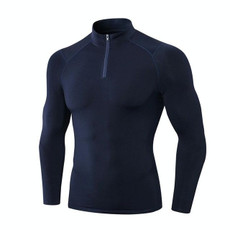Autumn And Winter Plus Velvet Half Zipper Long-sleeved Slim Fit Sportswear For Men (Color:Navy Blue Size:M)