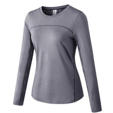 Fall And Winter Plus Velvet Quick-drying Stretch Yoga Long-sleeved Shirt for Ladies (Color:Grey Size:XL)
