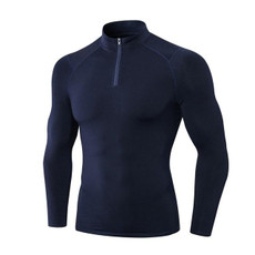 Autumn And Winter Plus Velvet Half Zipper Long-sleeved Slim Fit Sportswear For Men (Color:Navy Blue Size:S)