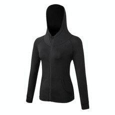 Autumn And Winter Zipper Long-sleeved Hooded Sports Jacket For Ladies (Color:Black Size:M)