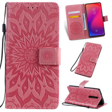 Pressed Printing Sunflower Pattern Horizontal Flip PU Leather Case for Xiaomi Mi 9T & Mi 9T Pro & Redmi K20 & K20 Pro, with Holder & Card Slots & Wallet & Lanyard (Pink)