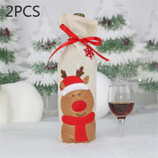 2 PCS CX20215 Elk Pattern Wine Bottle Bag Christmas Decoration