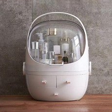 Portable Dust-proof Transparent Round Cosmetic Drawer Type Storage Box( Small Pearl White)