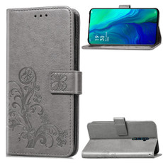 Lucky Clover Pressed Flowers Pattern Leather Case for OPPO Reno 10x Zoom, with Holder & Card Slots & Wallet & Hand Strap(Gray) Lucky Clover Pressed Flowers Pattern Leather Case for OPPO Reno 10x Zoom, with Holder & Card Slots & Wallet & Hand Strap(Gray)