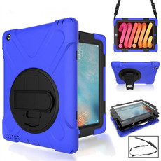 360 Degree Rotation Silicone Protective Cover with Holder and Hand Strap and Long Strap for iPad mini 1 / 2 / 3(Blue)