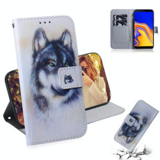 White Wolf Pattern Coloured Drawing Horizontal Flip Leather Case for Galaxy J4 Plus, with Holder & Card Slots & Wallet