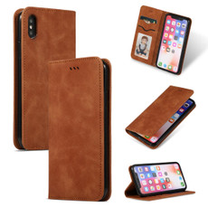 For iPhone XS Max Retro Skin Feel Business Magnetic Horizontal Flip Leather Case(Brown)