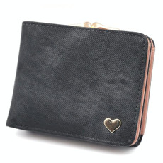 Women Mini Leather Clutch Card Holder Short Wallet(Black)