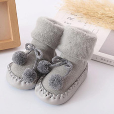Winter Baby Warmer Floor Shoes Anti-Slip Baby Step Shoes, Size:12cm(Gray)