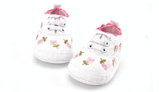 Baby Girl Shoes Lace Floral Embroidered Soft Shoes Walking Toddler Kids Shoes(White)