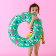 Ice Cream Pattern Inflatable Swimming Ring Thickening Water Ring Lifesaving Ring Suitable for Children Aged 5-9, Size: 70cm (Blue)