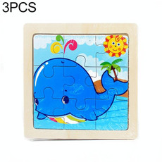 3 PCS Kids Wooden Cartoon Puzzle Jigsaw Toy Early Educational Toys(Whale)