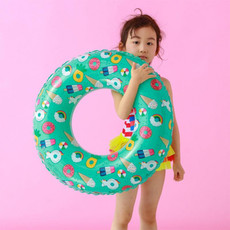 Ice Cream Pattern Inflatable Swimming Ring Thickening Water Ring Lifesaving Ring Suitable for Children Aged 2-4, Size: 60cm (Blue)
