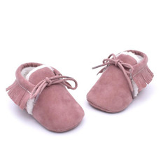 Baby Moccasins Shoes Fringe Soft Soled Non-slip Footwear Crib Shoes PU Suede Leather First Walker Shoes(Light Purple)