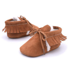 Baby Moccasins Shoes Fringe Soft Soled Non-slip Footwear Crib Shoes PU Suede Leather First Walker Shoes(Brown)