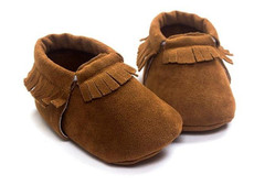 Newborn Baby PU Suede Moccasins Soft Shoes Fringe Soft Soled Shoes First Walker, Length: 11.5(Brown)