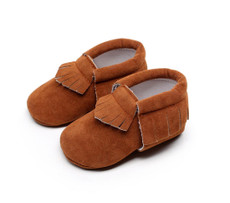 Newborn Baby PU Suede Moccasins Soft Shoes Fringe Soft Soled Shoes First Walker, Length: 11.5(Khaki)