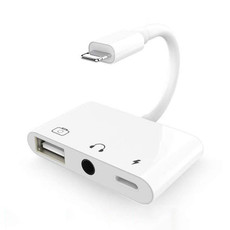 3 in 1 Multi-function 8 Pin + 3.5mm + USB 3.0 OTG to 8 Pin Male Fast Charging & Music Audio & Card Reading Adapter (White)