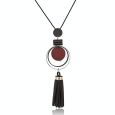 Women Tasseled Necklace Sweater Chain(Red)