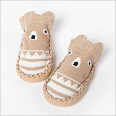 Fashion Baby Socks With Rubber Soles Infant Sock Newborn Autumn Winter Children Floor Socks Shoes Anti Slip Soft Sole Sock(525 khaki)