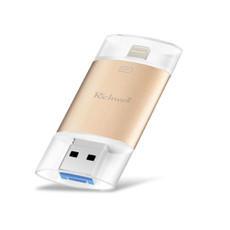 Richwell 3 in 1 64G Type-C + 8 Pin + USB 3.0 Metal Double Cover Push-pull Flash Disk with OTG Function(Gold)