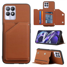 For OPPO Realme 8i Skin Feel PU + TPU + PC Back Cover Shockproof Phone Case with Card Slots & Holder & Photo Frame(Brown) For OPPO Realme 8i Skin Feel PU + TPU + PC Back Cover Shockproof Phone Case with Card Slots & Holder & Photo Frame(Brown)