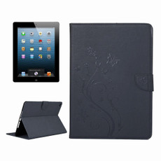 For iPad Air Pressed Flowers Butterfly Pattern Horizontal Flip PU Leather Case with Magnetic Buckle & Holder & Card Slots & Wallet(Black)