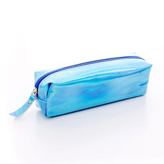 Iridescent Laser Pencil Case PU School Stationery Gift Cute Pencil Box(Blue)