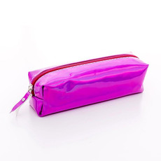 Iridescent Laser Pencil Case PU School Stationery Gift Cute Pencil Box(Rose Red)
