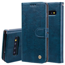 Business Style Oil Wax Texture Horizontal Flip Leather Case for Galaxy S10, with Holder & Card Slots & Wallet (Blue)