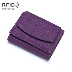 CL-2753 Leather RFID Short Coin Purse Wallet(Purple)