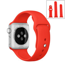 For Apple Watch Series 9&8&7 41mm / SE 3&SE 2&6&SE&5&4 40mm / 3&2&1 38mm High-performance Ordinary & Longer Rubber Sport Watch Band with Pin-and-tuck Closure(Red)