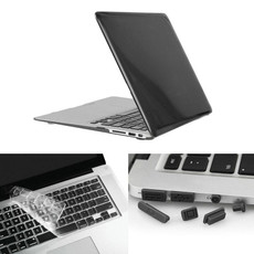 ENKAY for Macbook Air 11.6 inch (US Version) / A1370 / A1465 Hat-Prince 3 in 1 Crystal Hard Shell Plastic Protective Case with Keyboard Guard & Port Dust Plug(Black)