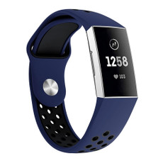 Two-color Round Hole Silicone Watch Band for Fitbit Charge 3, Watch Band Size:145-210mm(Black Blue)