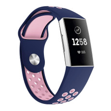 Two-color Round Hole Silicone Watch Band for Fitbit Charge 3, Watch Band Size:130-195mm(Pink Blue)