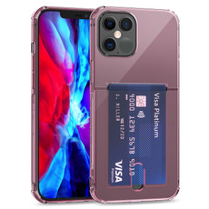 For iPhone 12 TPU Transparent Protective Case with Card Slots(Pink)