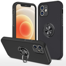 For iPhone 12 mini Magnetic Ring Kickstand Shockproof Phone Case (Black)