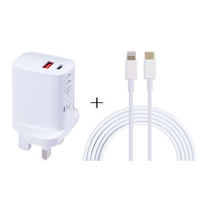 E087 20W USB-C / Type-C + USB Ports Charger with 100W Type-C to 8 Pin Fast Charging Cable 2m, UK Plug