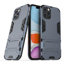 For iPhone 12 / 12 Pro PC + TPU Shockproof Protective Case with Invisible Holder(Navy Blue)