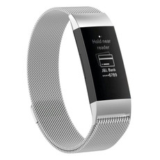 Stainless Steel Magnet Watch Band for FITBIT Charge 4 / 3, Large Size: 210x18mm(Silver)