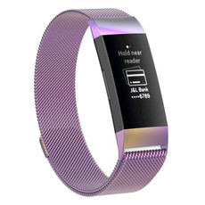 Stainless Steel Magnet Watch Band for FITBIT Charge  4 / 3Small Size: 190x18mm(Light Purple)