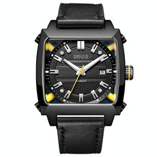 BAOGELA 6763G Square Dial Leather Strap Clock Calendar Mechanical Watch For Men(Black)