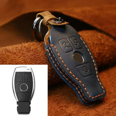 For Mercedes-Benz Old Style Car Cowhide Leather Key Protective Cover Key Case (Blue) For Mercedes-Benz Old Style Car Cowhide Leather Key Protective Cover Key Case (Blue)