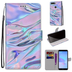 For Huawei Y6 (2018) / Honor 7A Coloured Drawing Cross Texture Horizontal Flip PU Leather Case with Holder & Card Slots & Wallet & Lanyard(Fluorescent Water Texture)