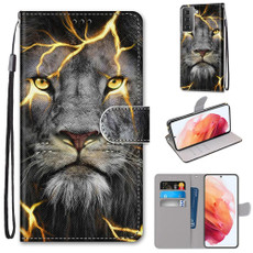 For Samsung Galaxy S21 5G Coloured Drawing Cross Texture Horizontal Flip PU Leather Case with Holder & Card Slots & Wallet & Lanyard(Fission Lion)