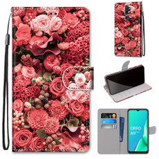 For OPPO A9 (2020) / A5 (2020) / A11X / A11 Coloured Drawing Cross Texture Horizontal Flip PU Leather Case with Holder & Card Slots & Wallet & Lanyard(Pink Rose Garden)